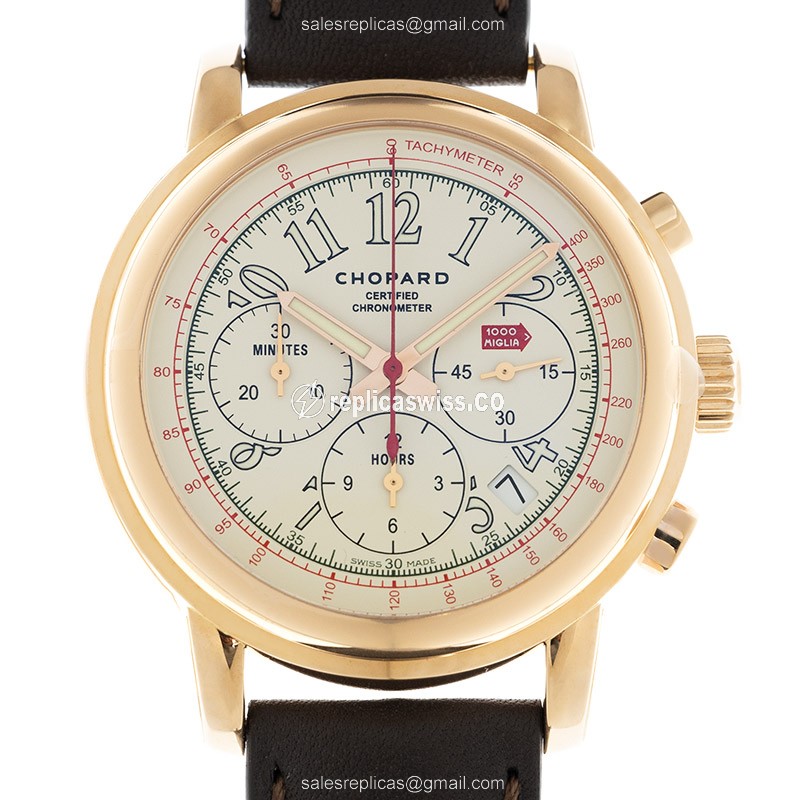 Chopard Mille Miglia GT XL - Auto - 18kt Rose Gold - Gold Dial - Brown Leather Strap - Luxury Replica MILLE MIGLIA GT XL Watch